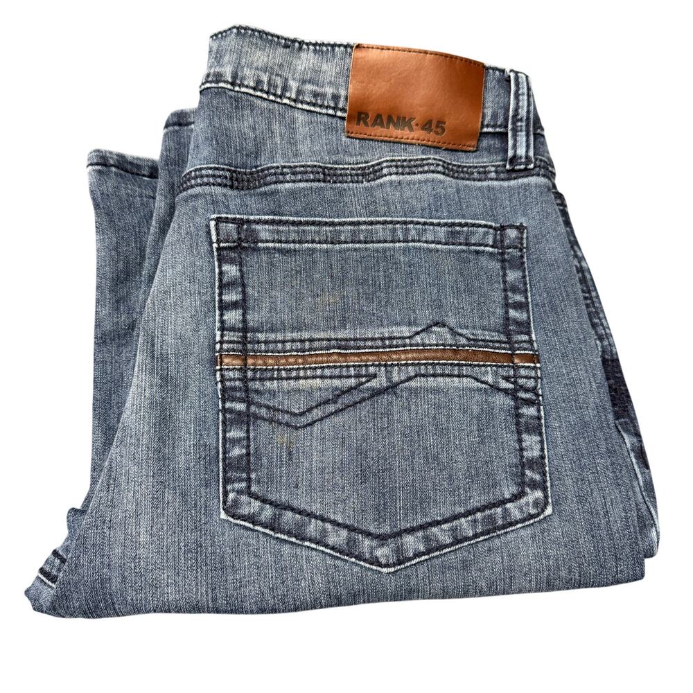 Rank 45 Jeans Bootcut Blue Denim Mens 36x30 (37x33 ACTUAL) Western Embroidered